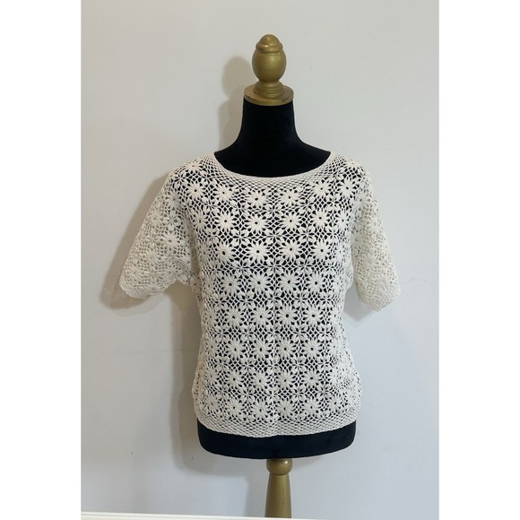 Tops - Handmade Top Women's 100% Cotton White Crochet Granny Square Cover Up Size M-L